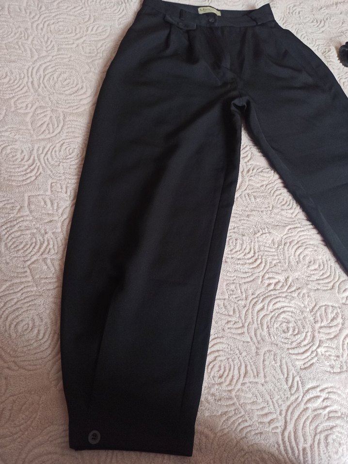 Kadın şalvarlı Siyah Pilili Kumaş Pantolon - Görsel 3