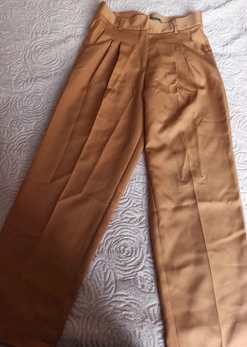 Kadın taba Pilili Midi Kumaş Pantolon - Görsel 2