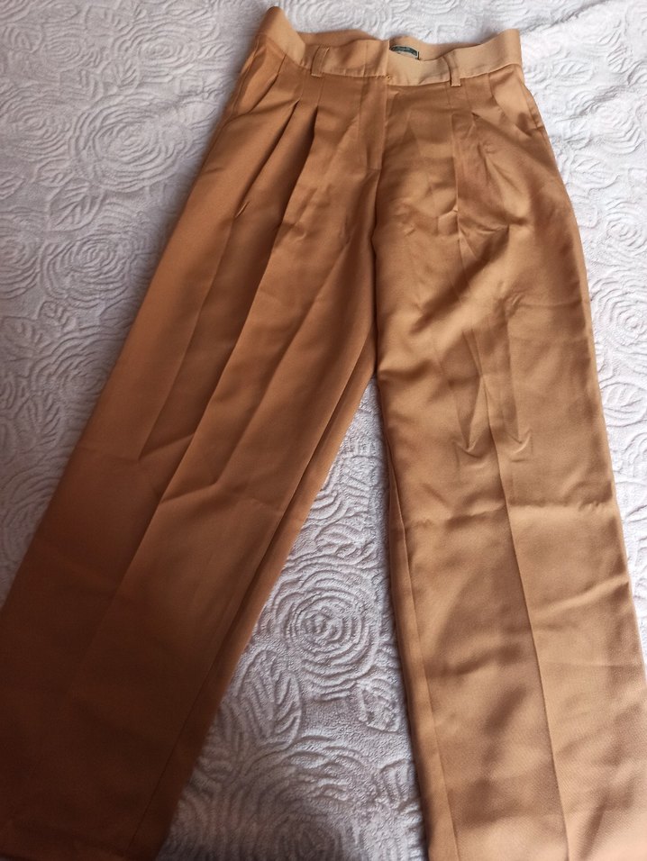 Kadın taba Pilili Midi Kumaş Pantolon - Görsel 3