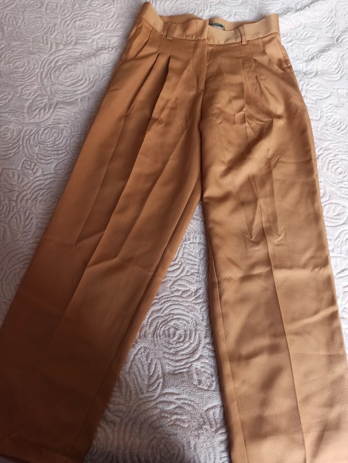 Kadın taba Pilili Midi Kumaş Pantolon - Görsel 2