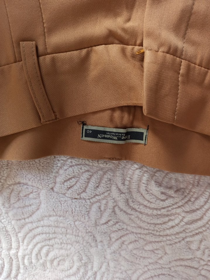 Kadın taba Pilili Midi Kumaş Pantolon - Görsel 4