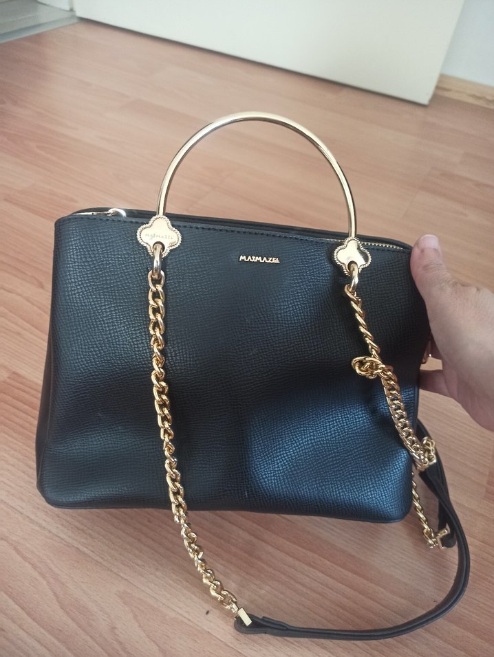 Siyah Yılan Desenli Deri Kadın Çanta - Görsel 2