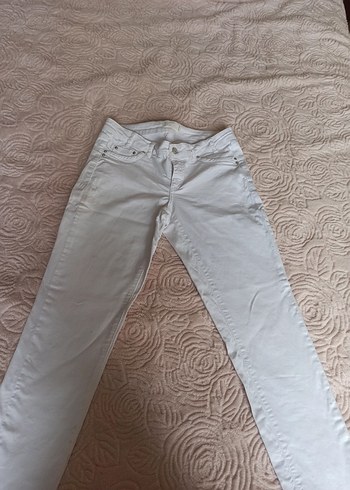 Beyaz Midi Kadın Pamuk kot Pantolon - Görsel 2