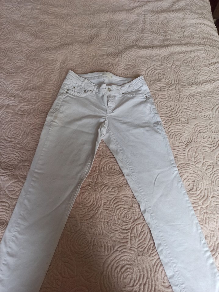 Beyaz Midi Kadın Pamuk kot Pantolon - Görsel 2