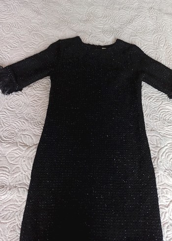 Siyah Triko Midi Elbise kısa Kollu - Görsel 2