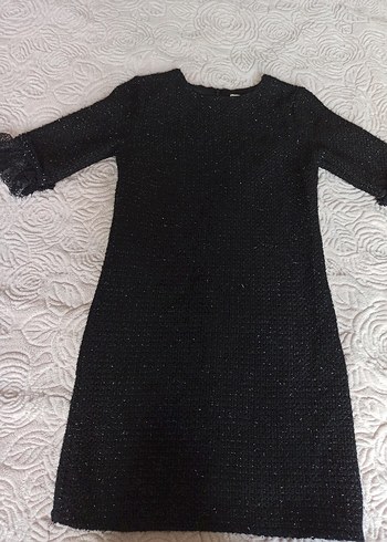 Siyah Triko Midi Elbise kısa Kollu - Görsel 3