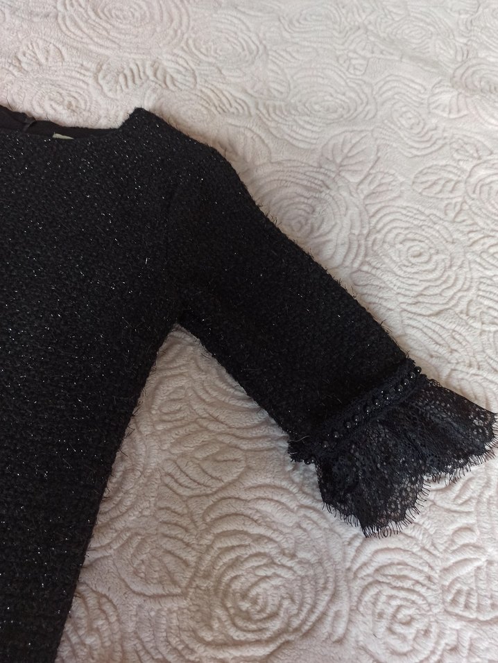 Siyah Triko Midi Elbise kısa  Kollu - Görsel 4