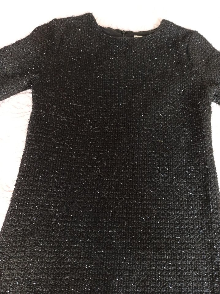 Siyah Triko Midi Elbise kısa  Kollu - Görsel 5