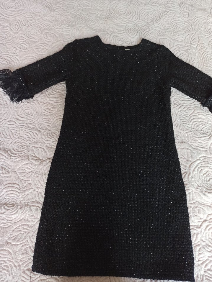 Siyah Triko Midi Elbise kısa  Kollu - Görsel 3