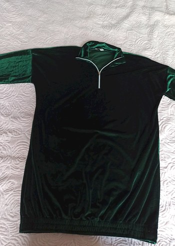 kadife uzun kollu bol kesim fermuarlı tunik elbise - Görsel 2