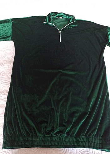 kadife uzun kollu bol kesim fermuarlı tunik elbise - Görsel 4