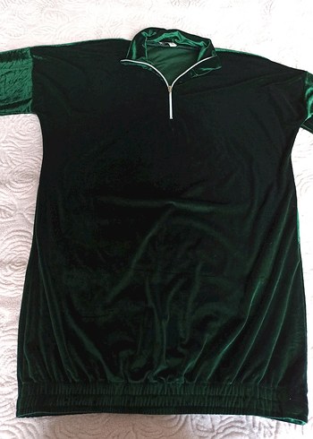 kadife uzun kollu bol kesim fermuarlı tunik elbise - Görsel 3