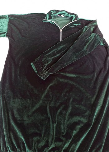 kadife uzun kollu bol kesim fermuarlı tunik elbise - Görsel 6