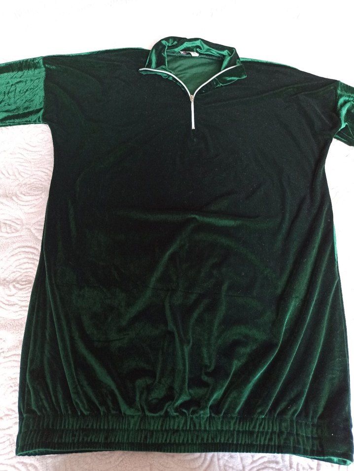 kadife uzun kollu bol kesim fermuarlı tunik elbise - Görsel 4