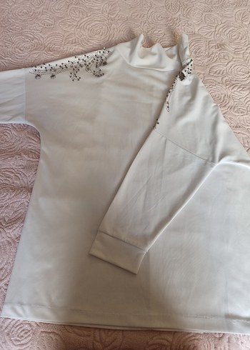 Payetli Beyaz Kadın Bluz, uzun Kollu, BolKesim - Görsel 6