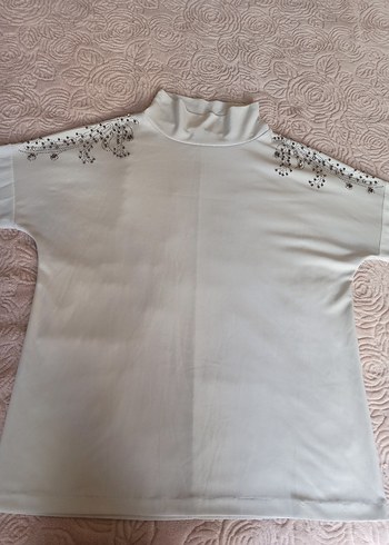 Payetli Beyaz Kadın Bluz, uzun Kollu, BolKesim - Görsel 2