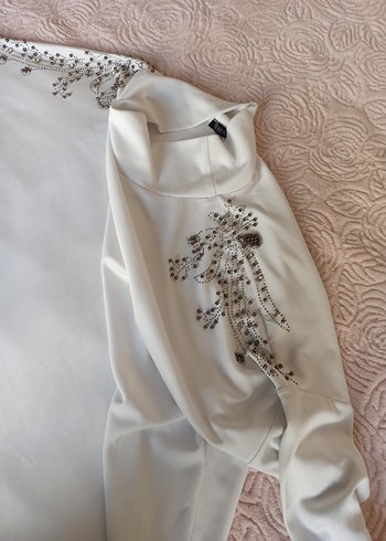 Payetli Beyaz Kadın Bluz, uzun Kollu, BolKesim - Görsel 5