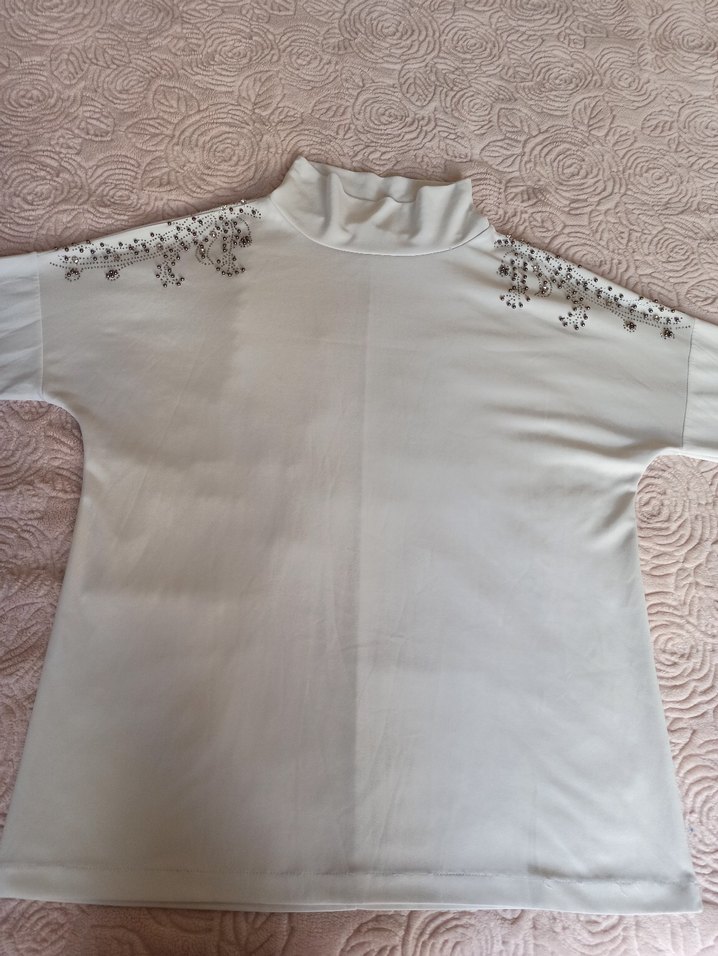 Payetli Beyaz Kadın Bluz, uzun Kollu, BolKesim - Görsel 2