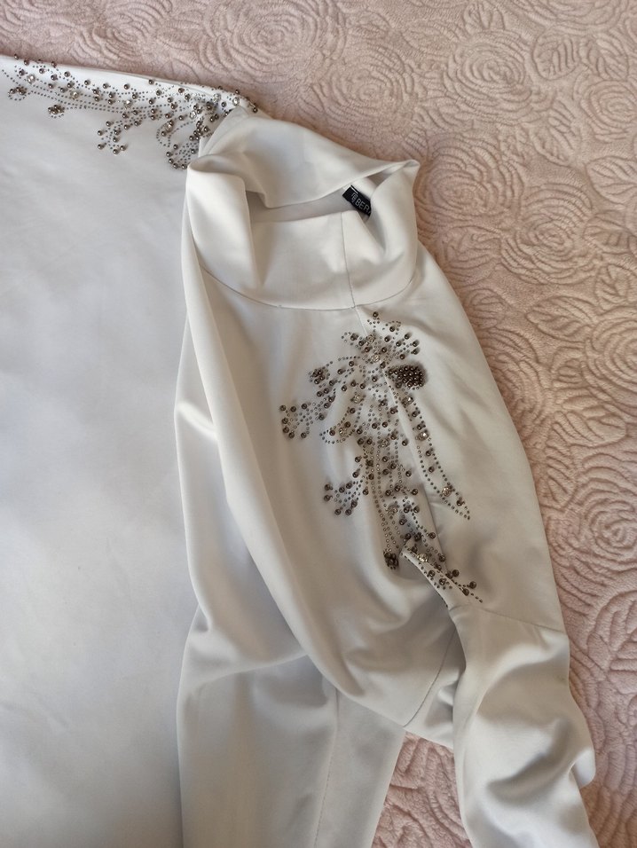 Payetli Beyaz Kadın Bluz, uzun Kollu, BolKesim - Görsel 5