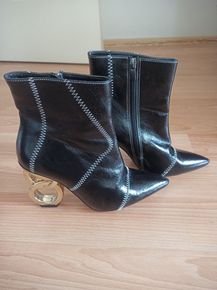 Siyah Deri Stiletto Topuklu Botlar - Görsel 5