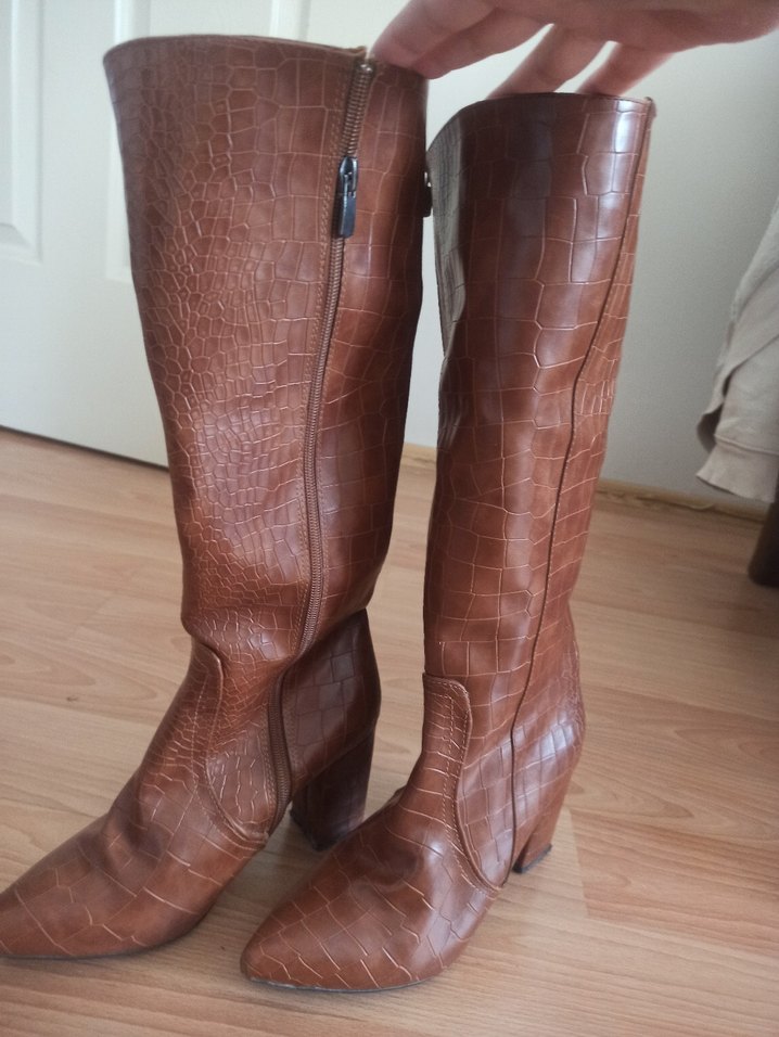 Parlak Kahverengi Deri Dizüstü Çizme - Görsel 3