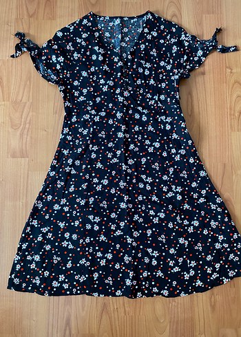 Çiçek Desenli V Yaka Midi Elbise - Görsel 2