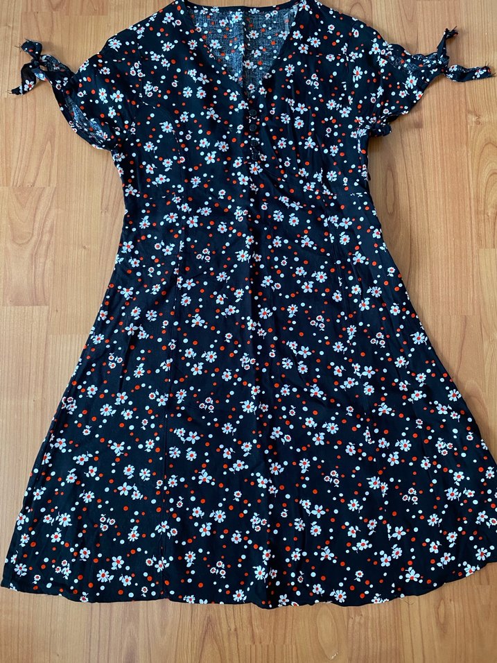 Çiçek Desenli V Yaka Midi Elbise - Görsel 3