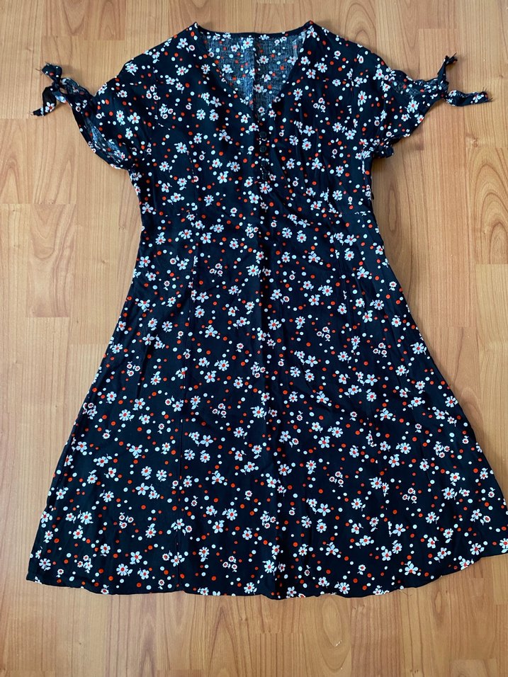 Çiçek Desenli V Yaka Midi Elbise - Görsel 2