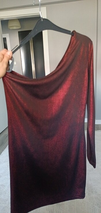l Beden bordo Renk Tek kollu kısa elbise