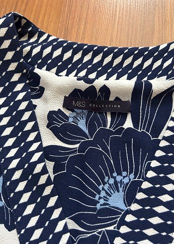 Marks & Spencer Lacivert Desenli V Yakalı Bohem Elbise