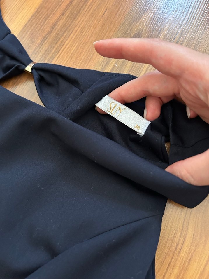 Lacivert Klasik Kesim Elbise - Görsel 2