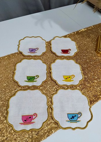 Vintage İşlemeli Fincan Desenli 6'lı Supla Seti - Görsel 3