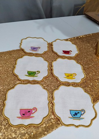 Vintage İşlemeli Fincan Desenli 6'lı Supla Seti - Görsel 2