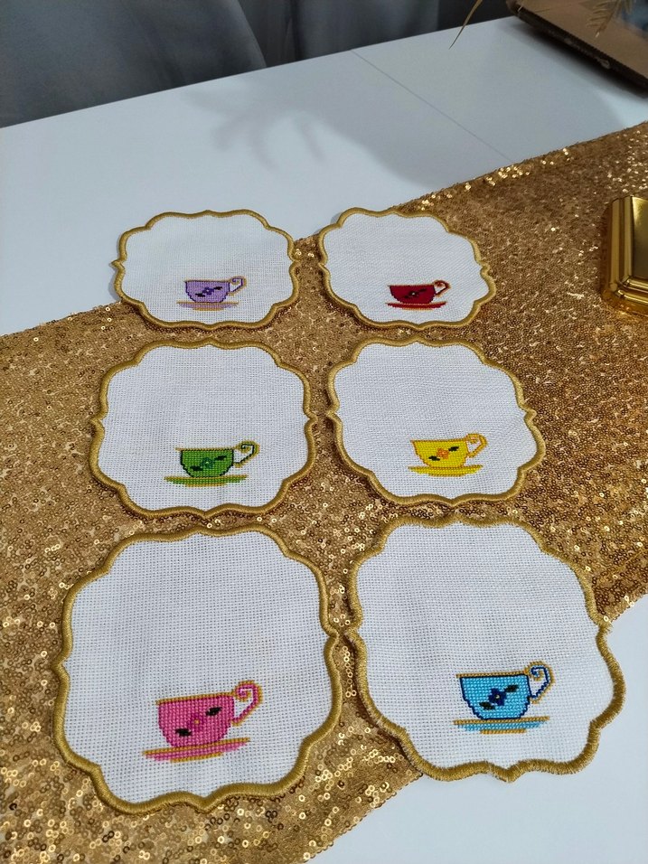 Vintage İşlemeli Fincan Desenli 6'lı Supla Seti - Görsel 4