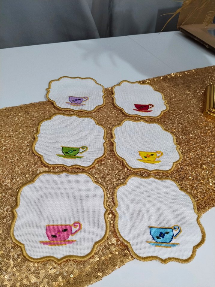 Vintage İşlemeli Fincan Desenli 6'lı Supla Seti - Görsel 2