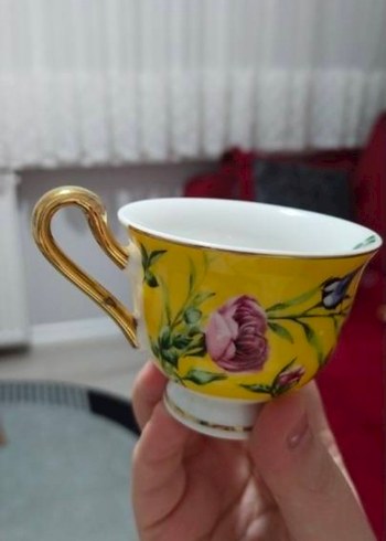 Renkli Sarı Porselen Çay Fincanı Seti - Görsel 2