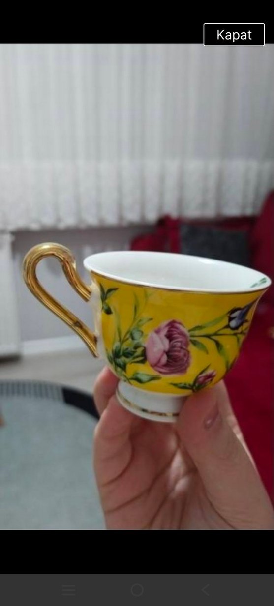 Renkli Sarı Porselen Çay Fincanı Seti - Görsel 2