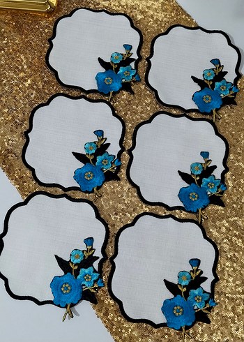 Mavi Çiçek İşlemeli Bohem Etamin Peçeteler - Görsel 3