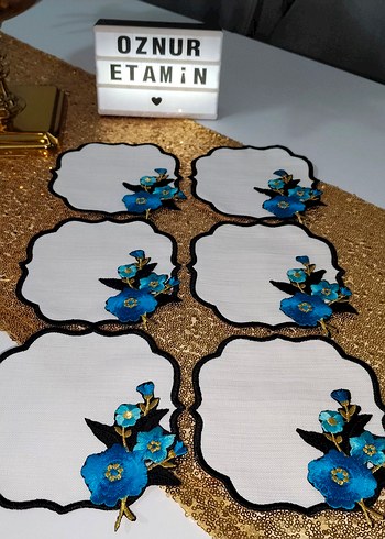Mavi Çiçek İşlemeli Bohem Etamin Peçeteler - Görsel 2