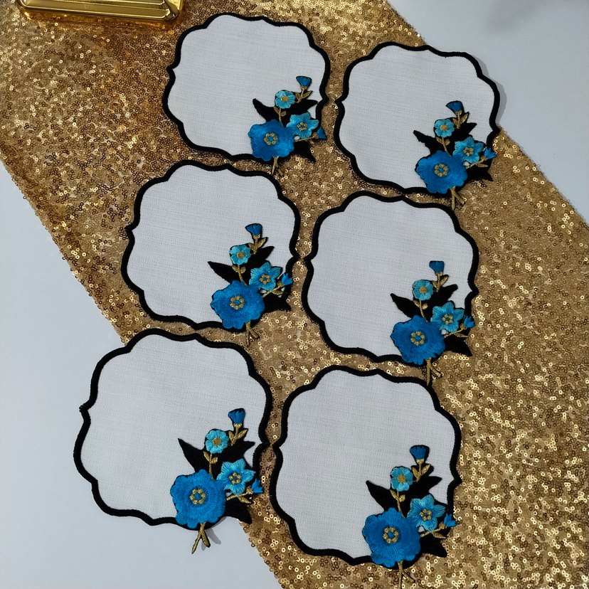 Mavi Çiçek İşlemeli Bohem Etamin Peçeteler - Görsel 3
