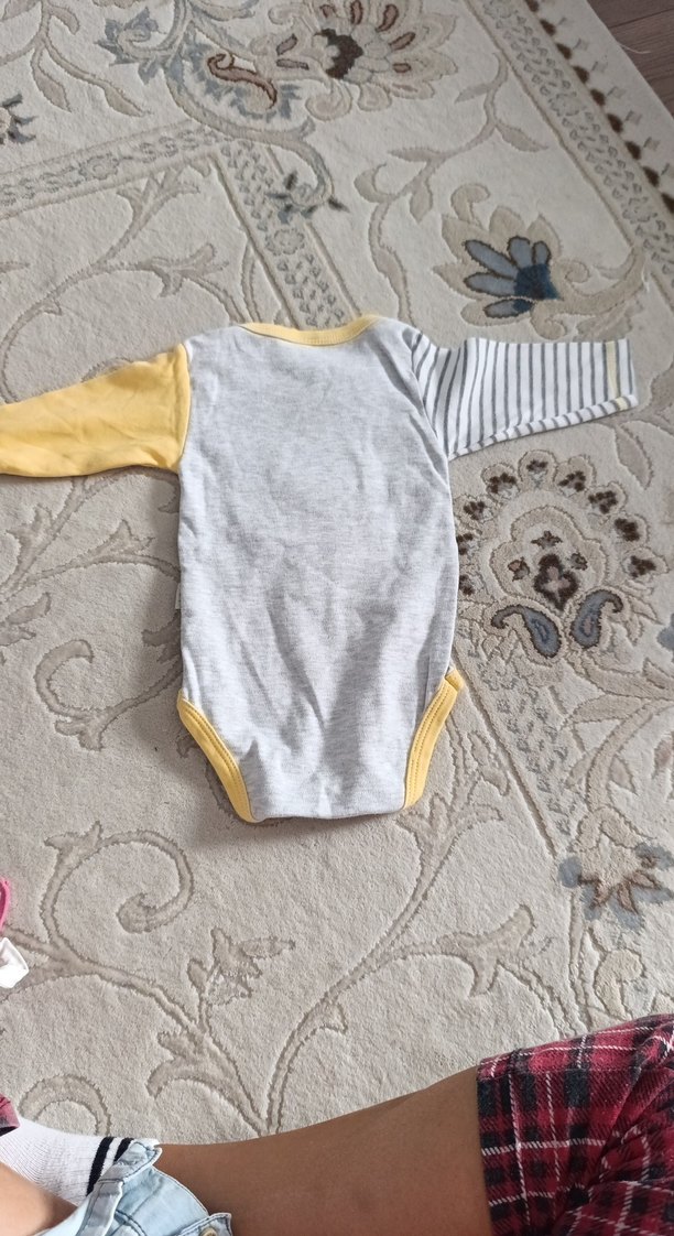 Sarı Gri Baskılı Uzun Kollu Bebek Body - Görsel 3