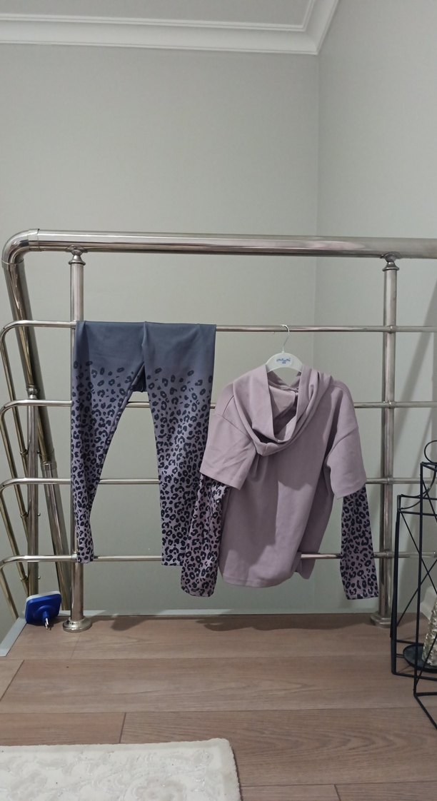 Mor Baskılı Oversize Kız Eşofman Takımı - Görsel 3