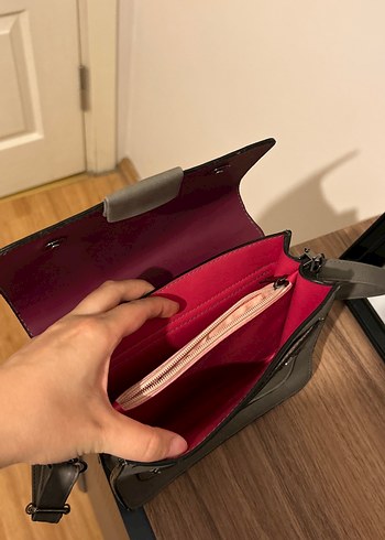 Beden Gri Deri Tokalı Kadın Çanta