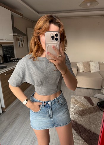 s Beden Oxxo Gri Crop Top Bluz