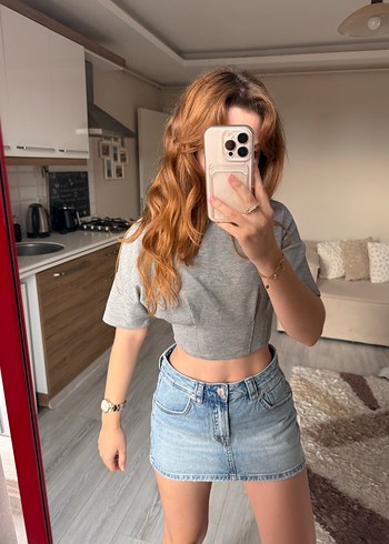 Oxxo Gri Crop Top Bluz