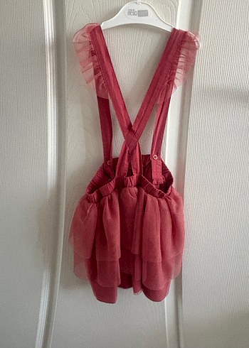 Pembe Kız Çocuk Fırfırlı Askılı Elbise - Görsel 2