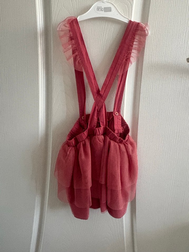 Pembe Kız Çocuk Fırfırlı Askılı Elbise - Görsel 2