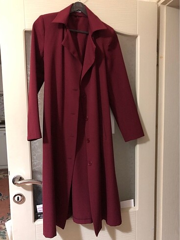 Bordo kumaş uzun ceket tunik