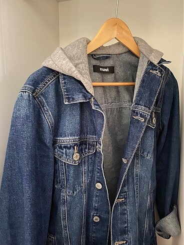 xs Beden Mavi jean XS unisex kapüşonlu kot ceket