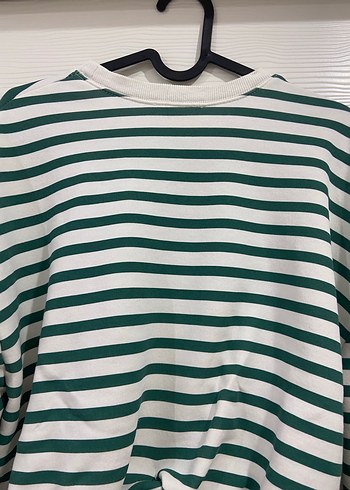 Yeşil Çizgili Kadın Pamuklu Sweatshirt - Görsel 2